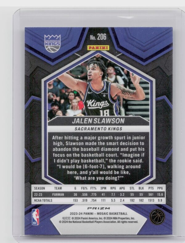 2023-24 Panini Mosaic Jalen Slawson Green 206 Kings - Image 3