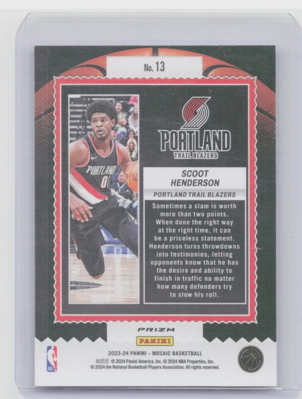 2023-24 Panini Mosaic Scoot Henderson 13 Blazers Jam Masters Mosaic Green - Image 3