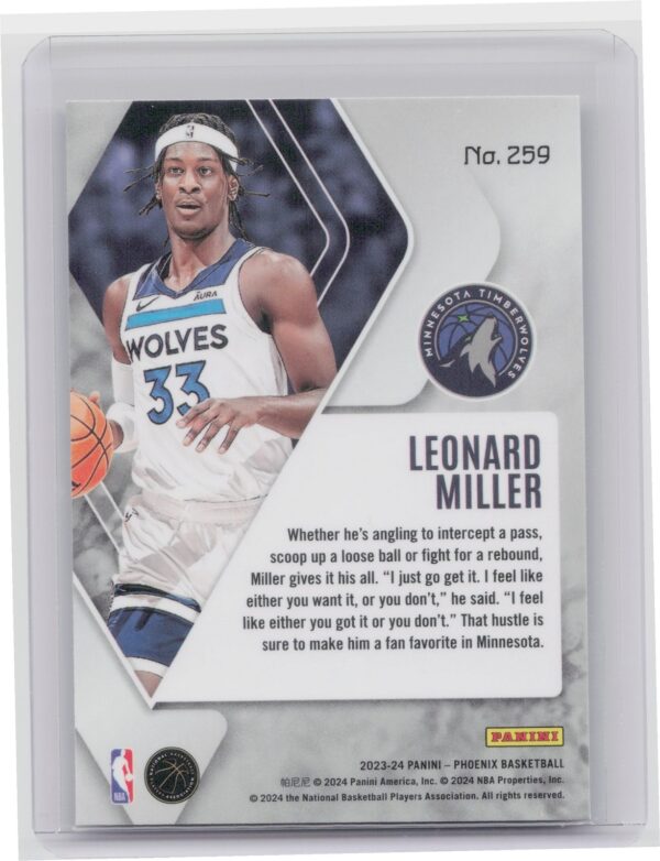 2023-24 Panini Phoenix Leonard Miller RC 259 Timberwolves - Image 3