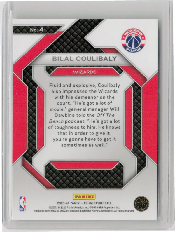 2023-24 Panini Prizm Bilal Coulibaly #4 Wizards Emergent - Image 3