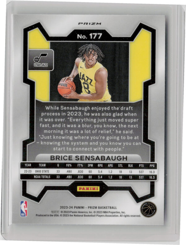 2023-24 Panini Prizm Brice Sensabaugh Prizms Red White and Blue #177 Jazz - Image 3
