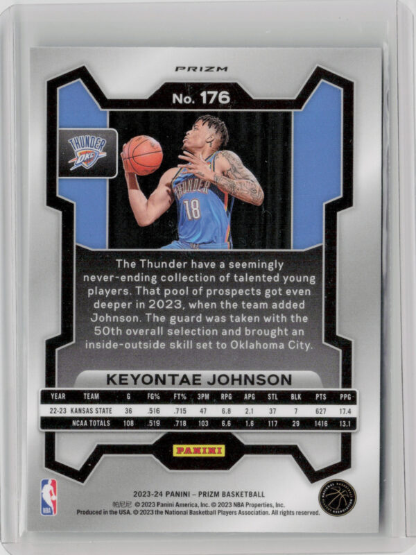 2023-24 Panini Prizm Keyontae Johnson Prizms Green #176 Thunder - Image 3