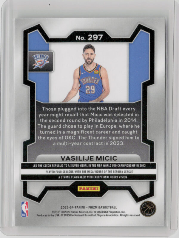 2023-24 Panini Prizm Vasilije Micic RC #297 Thunder - Image 3
