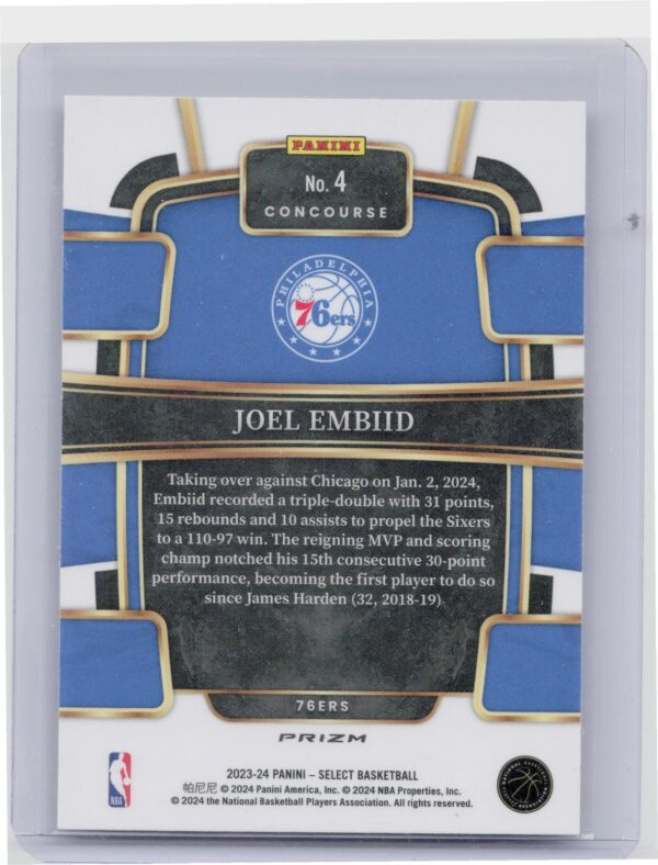 2023-24 Select Joel Embiid Silver Prizms #4 76ers - Image 3