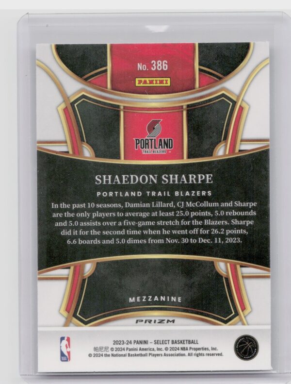 2023-24 Select Shaedon Sharpe Tectonic Prizms #386 Blazers - Image 3