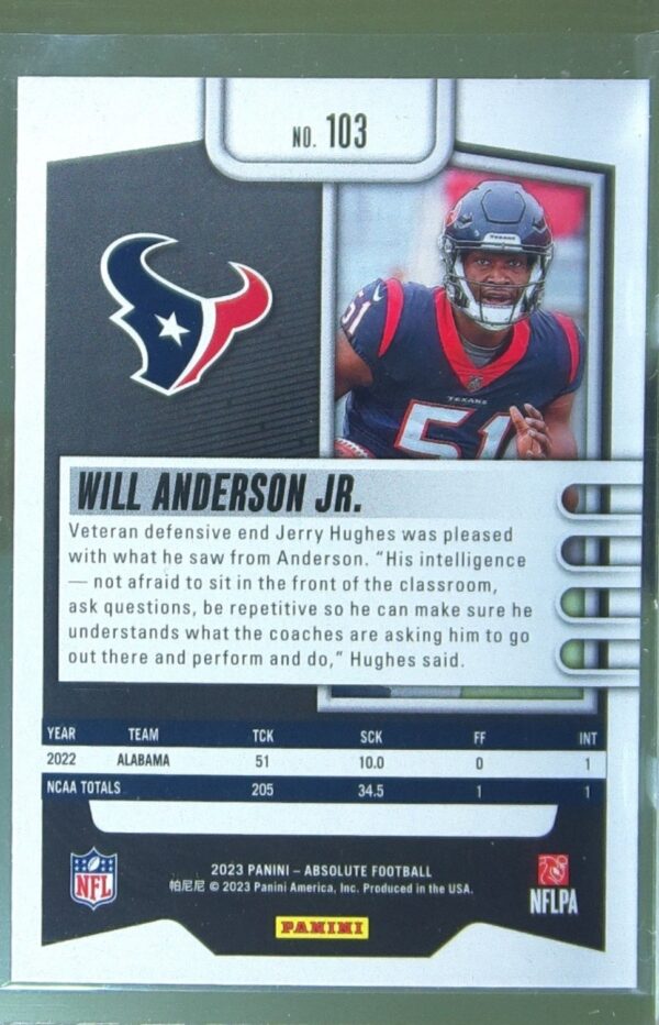 2023 Absolute Will Anderson Jr. Retail RC #103 Texans - Image 3