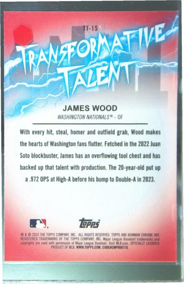 2023 Bowman Draft James Wood #TT-15 Nationals Transformative Talent - Image 3