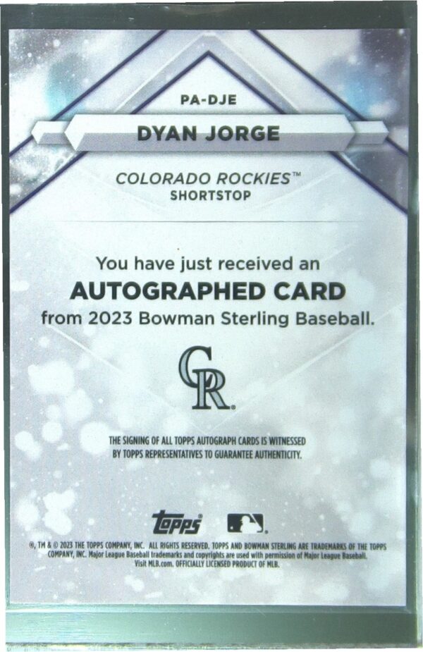 2023 Bowman Sterling Dyan Jorge Auto #PA-DJE Rockies Prospect Autographs - Image 3