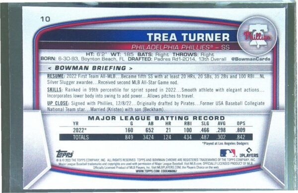 2023 Bowman Trea Turner Mojo Refractors #10 Phillies - Image 3