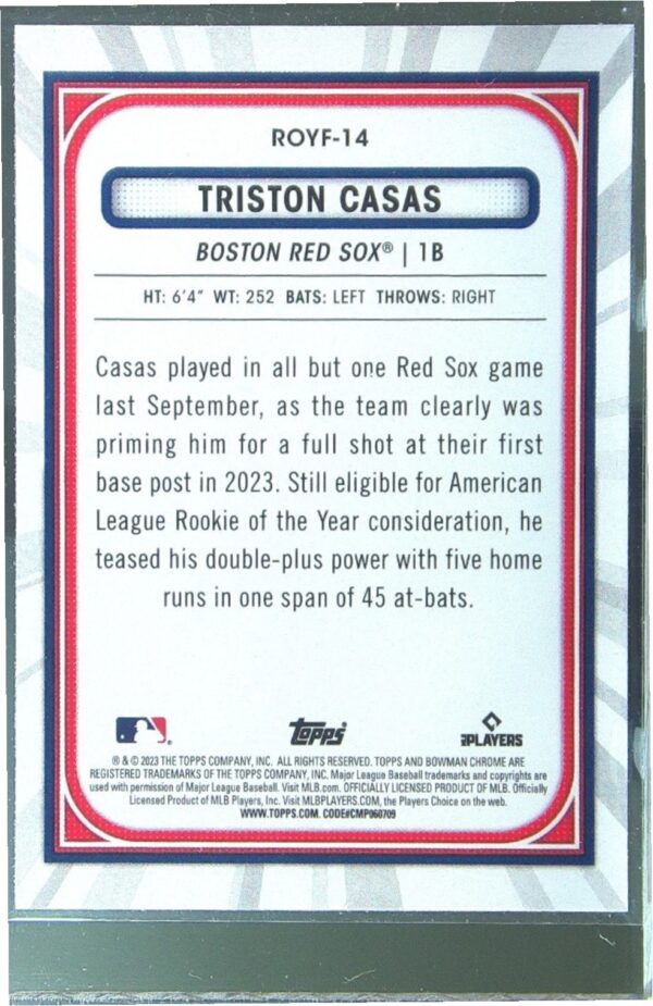 2023 Bowman Triston Casas RC #ROYF-14 Sox Rookie of the Year Favorites - Image 3