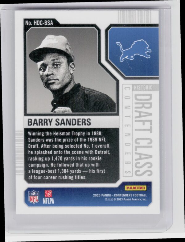 2023 Contenders Barry Sanders #HDC-BSA Lions Historic Draft Class Contenders - Image 3