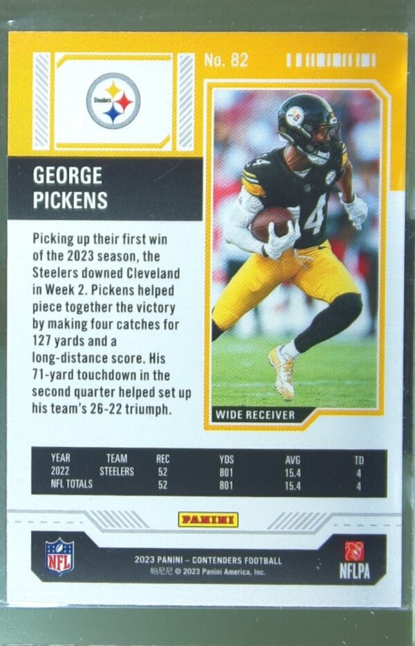 2023 Contenders George Pickens Game Ticket Red #82 Steelers - Image 3