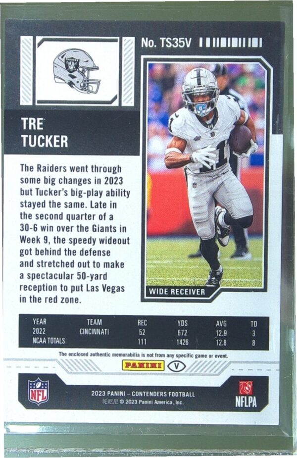 2023 Contenders Tre Tucker #TS35V Raiders Rookie Ticket Swatches Variations RC - Image 3