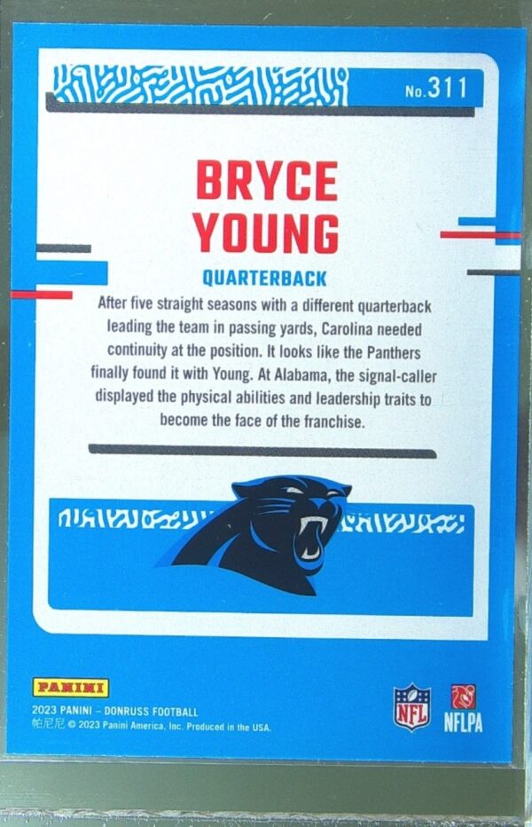 2023 Donruss Bryce Young RC #311 Panthers - Image 3