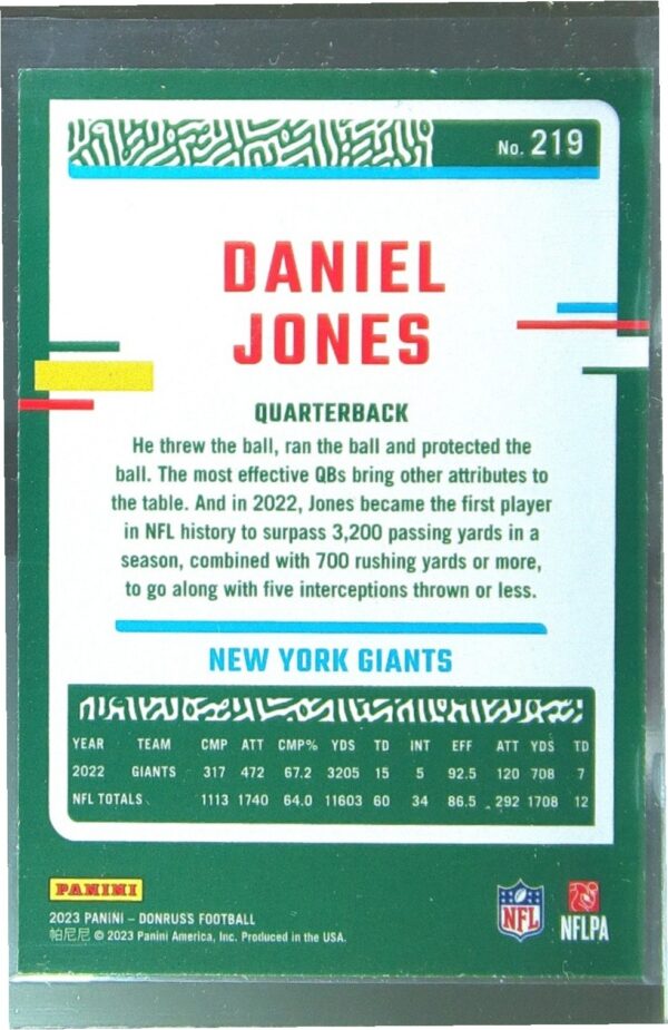 2023 Donruss Daniel Jones No Name #219 Giants - Image 3