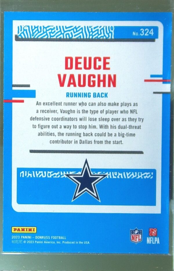 2023 Donruss Deuce Vaughn RC #324 Cowboys - Image 3