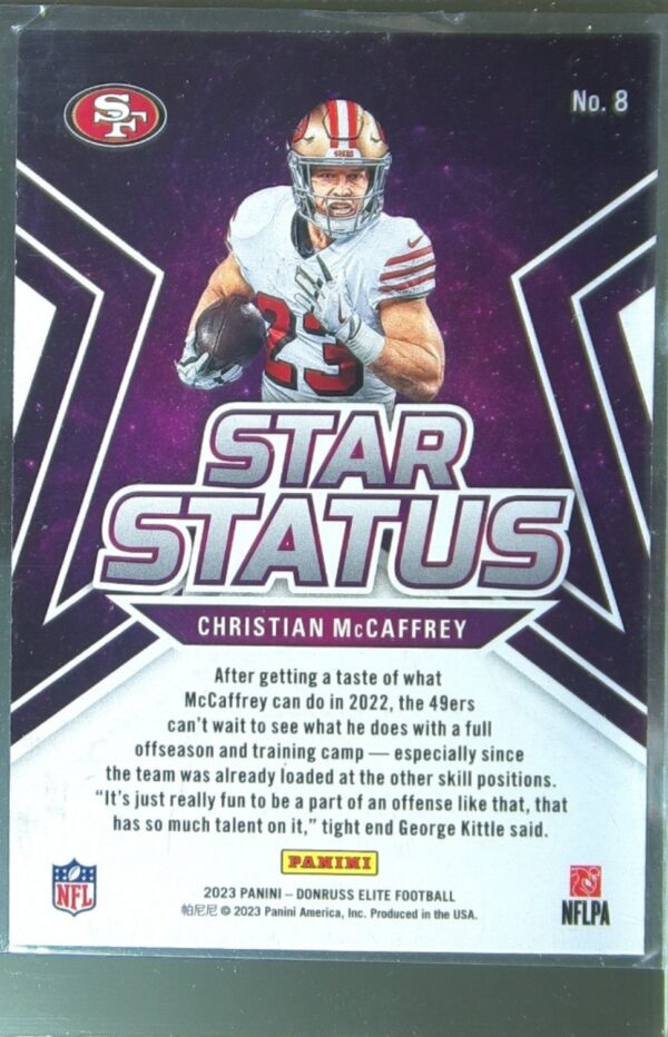 2023 Donruss Elite Christian McCaffrey #8 49ers Star Status Green - Image 3