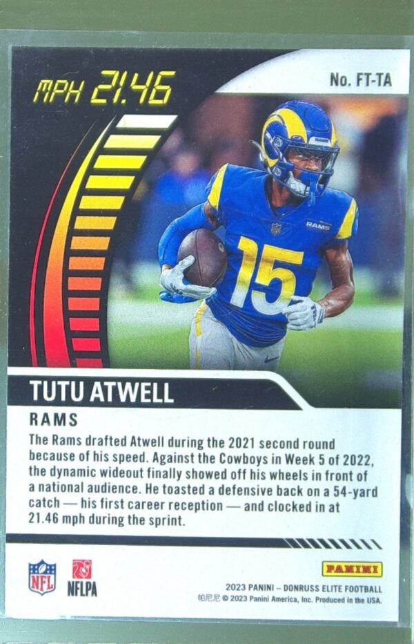 2023 Donruss Elite Tutu Atwell #FT-TA Rams Full Throttle Green - Image 3