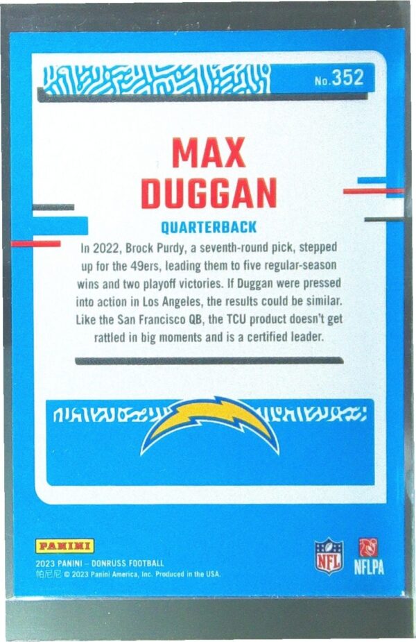 2023 Donruss Max Duggan RC #352 Chargers - Image 3