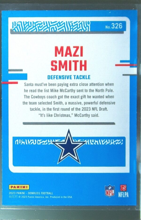 2023 Donruss Mazi Smith Press Proof Green RC #326 Cowboys - Image 3