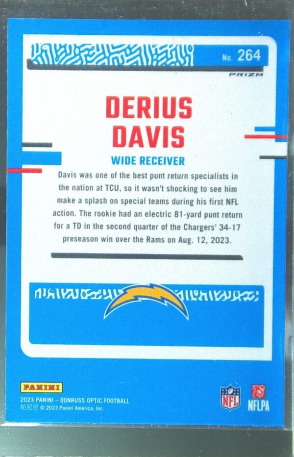 2023 Donruss Optic Derius Davis Holo RC #264 Chargers - Image 3