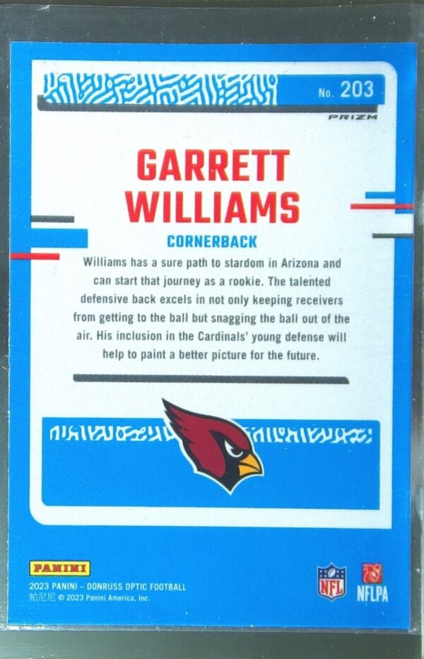 2023 Donruss Optic Garrett Williams Purple Shock RC #203 Cardinals - Image 3
