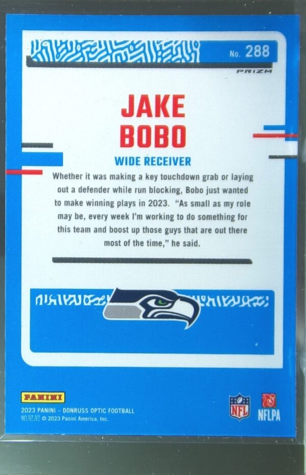2023 Donruss Optic Jake Bobo Pink RC #288 Seahawks - Image 3