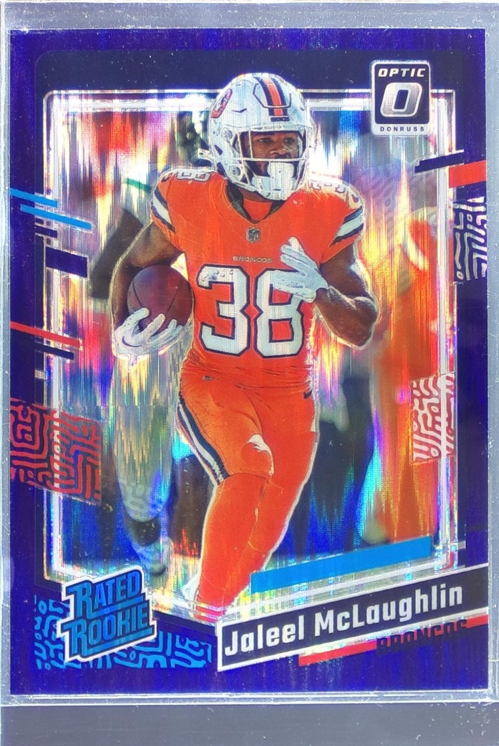 2023 Donruss Optic Jaleel McLaughlin Purple Shock RC #232 Broncos