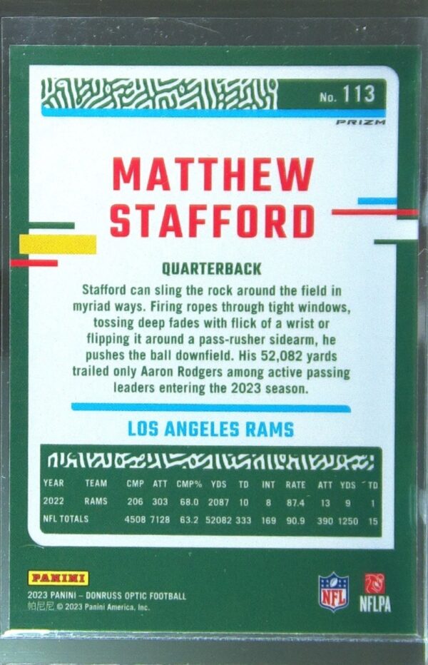 2023 Donruss Optic Matthew Stafford Holo #113 Rams - Image 3