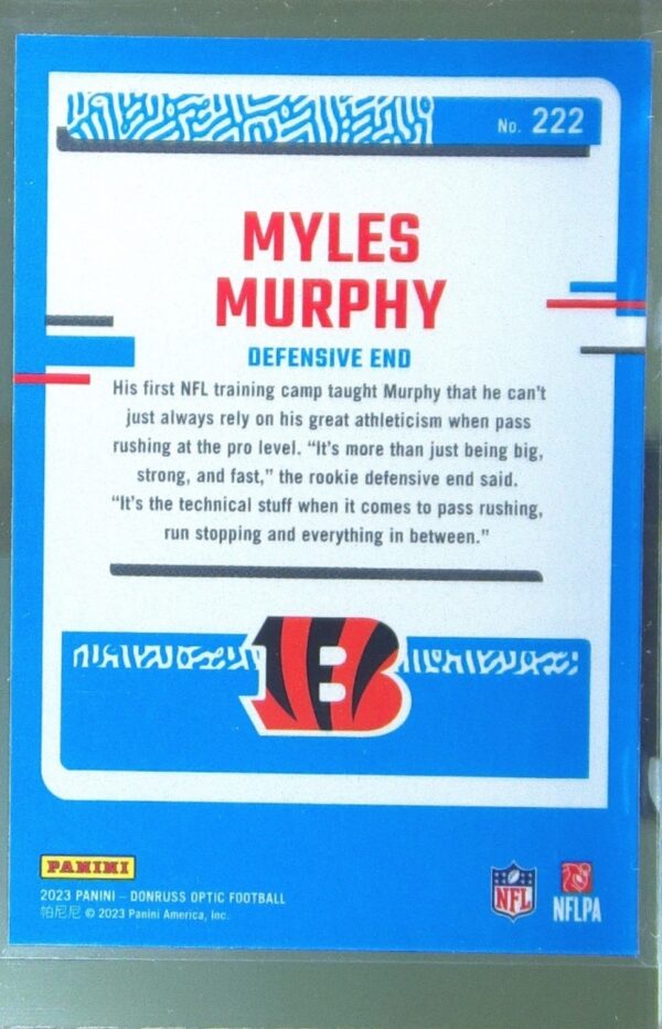 2023 Donruss Optic Myles Murphy RC #222 Bengals - Image 3
