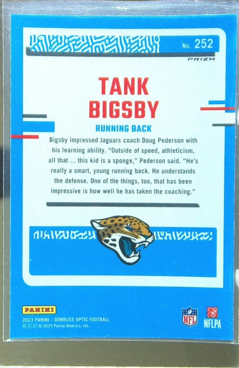 2023 Donruss Optic Tank Bigsby Purple Shock RC #252 Jaguars - Image 3