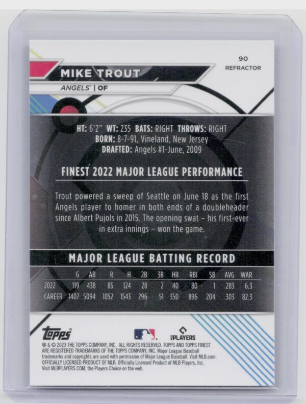 2023 Finest Mike Trout Refractor #90 Angels - Image 3