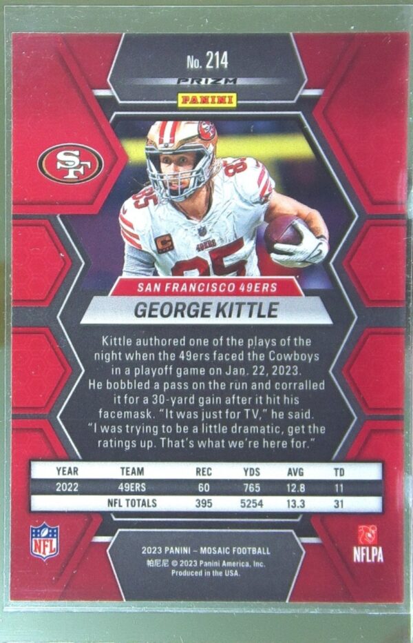 2023 Mosaic George Kittle Silver #214 49ers - Image 3
