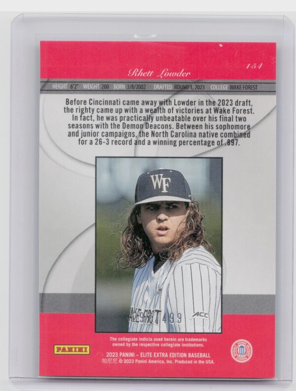 2023 Panini Elite Extra Edition Rhett Lowder #154 Reds - Image 3