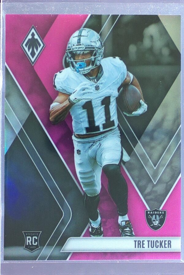 2023 Panini Phoenix Tre Tucker Pink /199 RC #140 Raiders