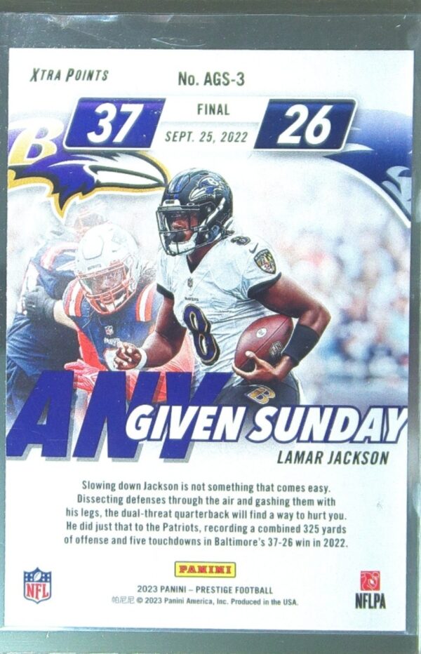 2023 Panini Prestige Lamar Jackson #AGS-3 Ravens Any Given Sunday - Image 3