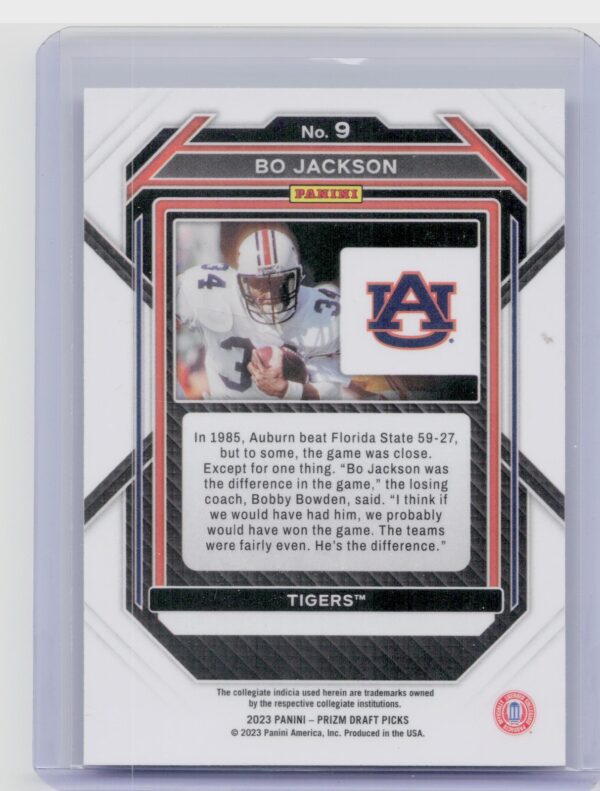 2023 Panini Prizm Draft Picks Bo Jackson #9 Tigers - Image 3