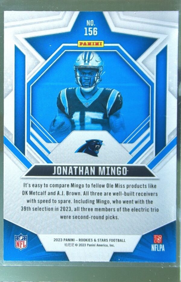 2023 Panini Rookies & Stars Jonathan Mingo Red RC #156 Panthers - Image 3