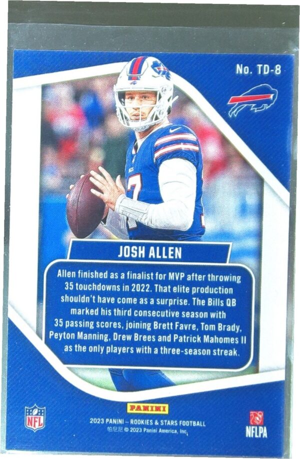 2023 Panini Rookies & Stars Josh Allen #TD-8 Bills Touchdown Club - Image 3