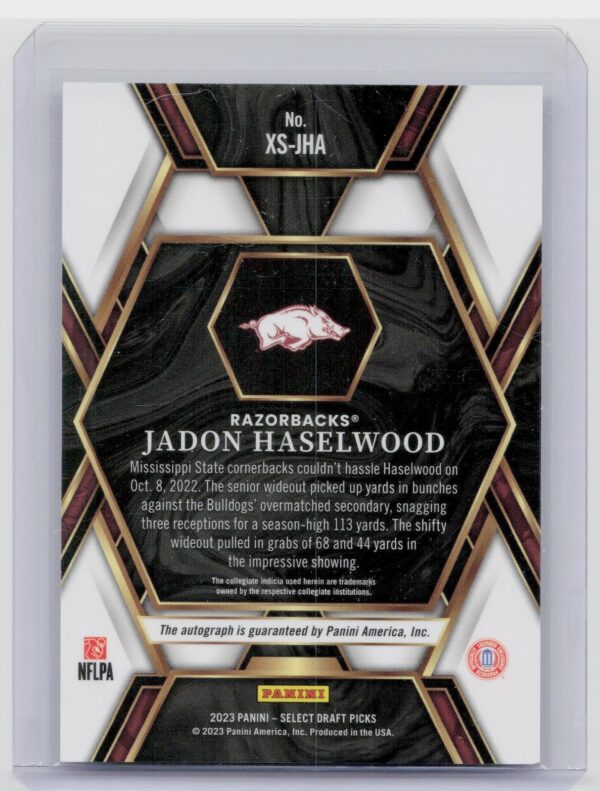 2023 Panini Select Draft Picks Jadon Haselwood Auto #XS-JHA Razorbacks X Factor - Image 3