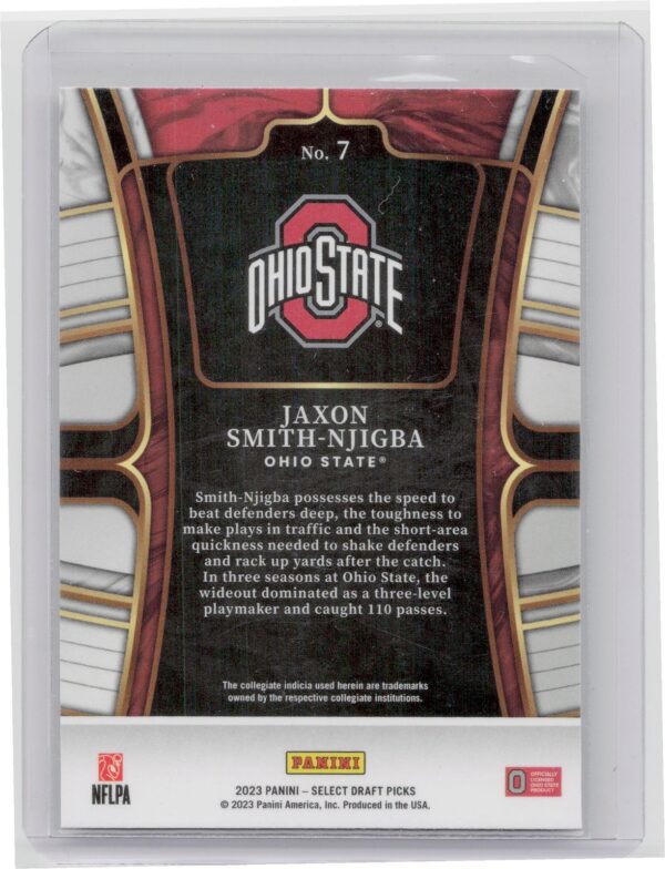 2023 Panini Select Draft Picks Jaxon Smith-Njigba Red and Blue #7 Ohio St Buckey - Image 3