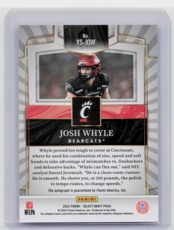 2023 Panini Select Draft Picks Josh Whyle Auto #YS-JOW Bearcats Youth Explosion - Image 3