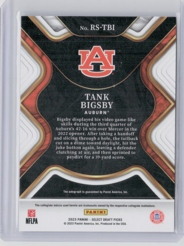 2023 Panini Select Draft Picks Tank Bigsby AU #RS-TBI Tigers Rookie SIgnatures - Image 3