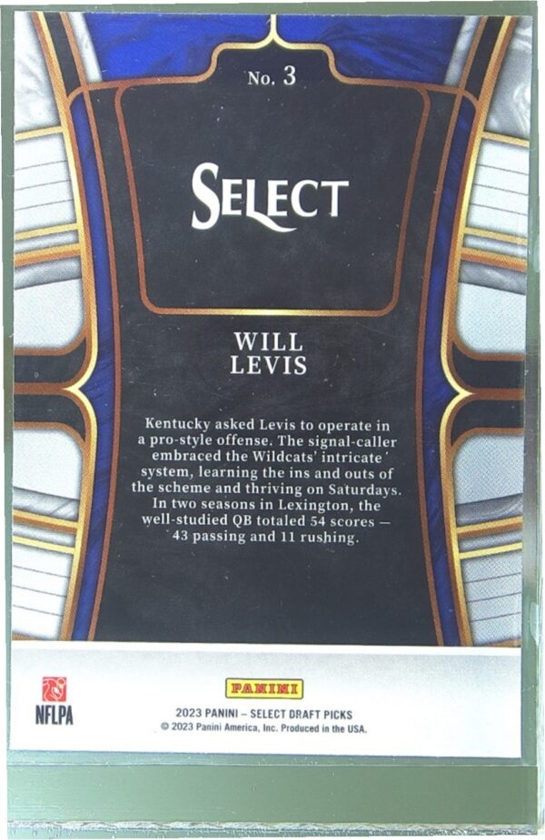 2023 Panini Select Draft Picks Will Levis Blue Retail RC #3 Wildcats - Image 3