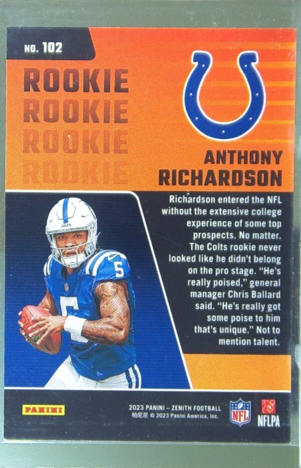 2023 Panini Zenith Anthony Richardson Red Zone RC #102 Colts - Image 3
