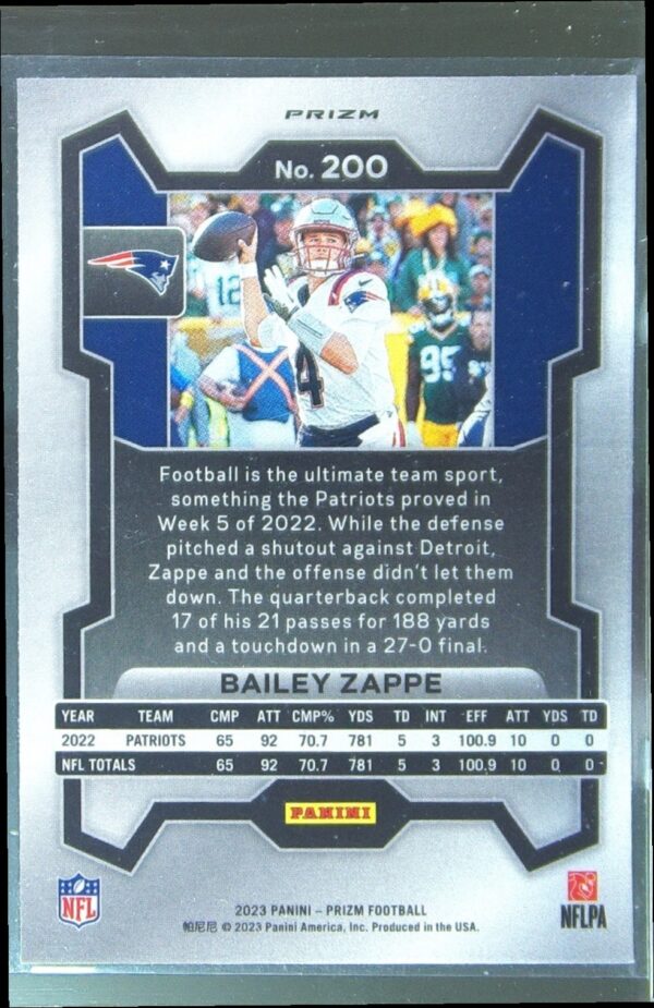 2023 Prizm Bailey Zappe Green Wave #200 Patriots - Image 3
