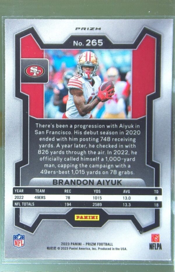 2023 Prizm Brandon Aiyuk Silver #265 49ers - Image 3