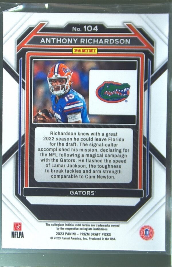 2023 Prizm Draft Picks Anthony Richardson RC #104 Gators - Image 3