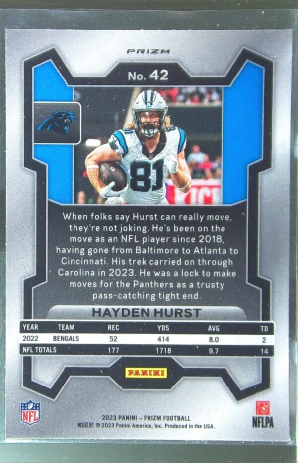 2023 Prizm Hayden Hurst Green Wave #42 Panthers - Image 3