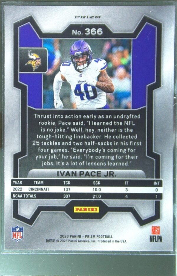 2023 Prizm Ivan Pace Jr. Neon Green Pulsar RC #366 Vikings - Image 3